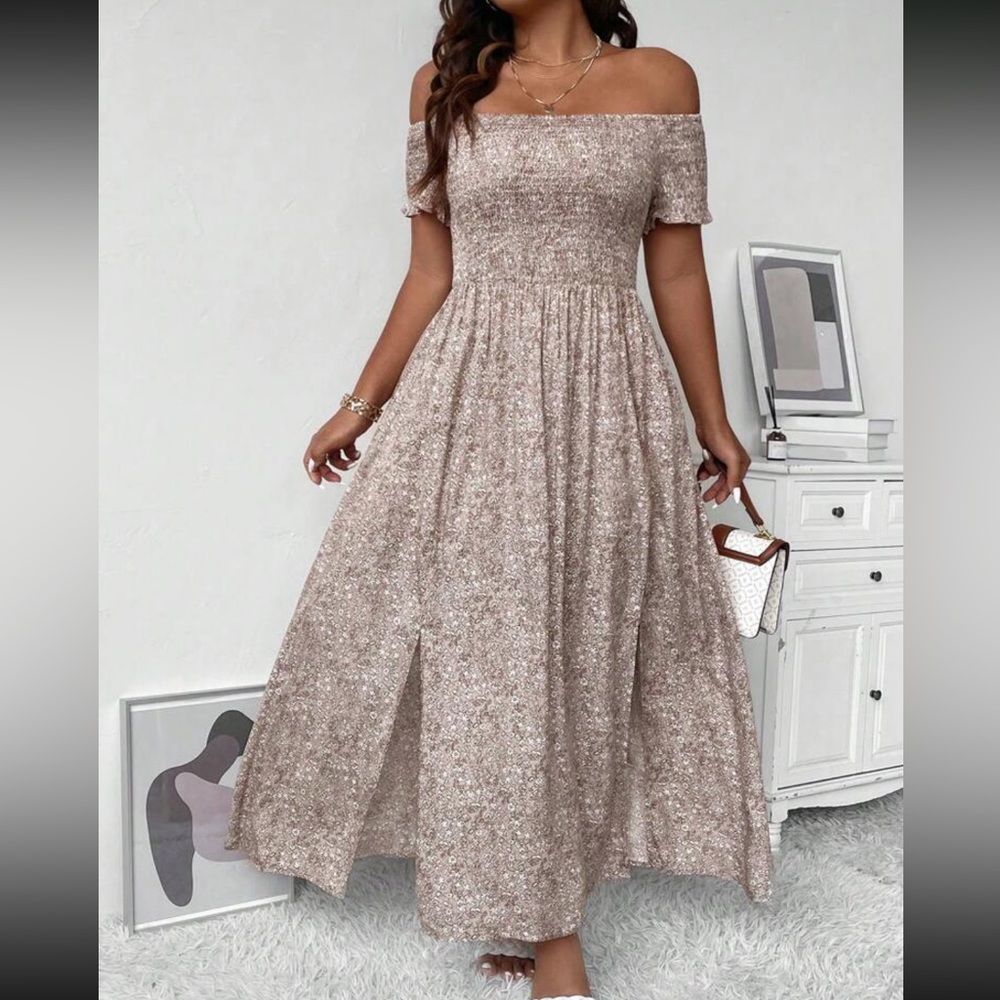 Boho floral off shoulder split thigh maxi dress - Picture 2 of 6
